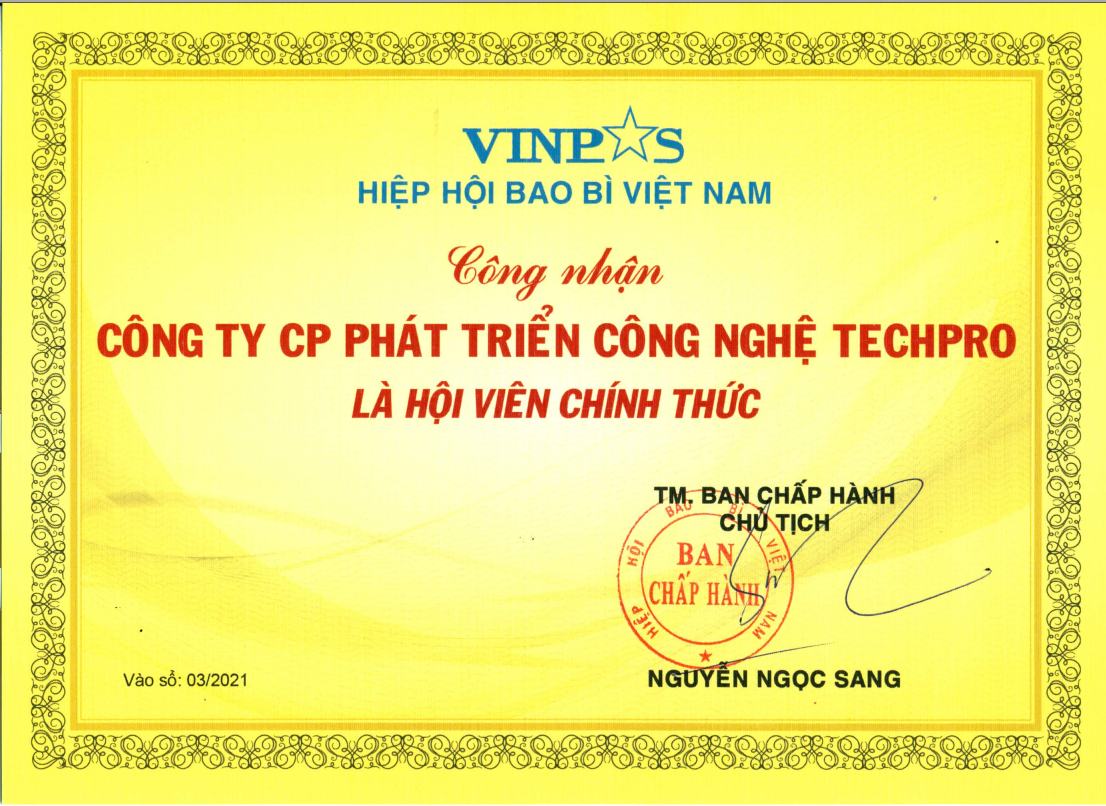 Chứng Nhận Thành Viên Hiệp Hội Bao Bì Việt Nam
